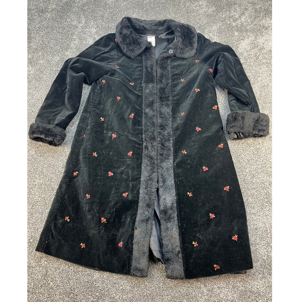 Vintage Gymboree Holiday Magic Velvet Faux Fur Embroidered Coat Girls Size 9 - Picture 1 of 14